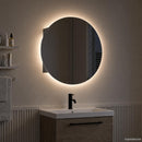 badeværelsesskab med rundt spejl og LED-lys 54x54x17,5 cm sort