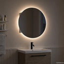 badeværelsesskab med rundt spejl og LED-lys 40x40x17,5 cm grå