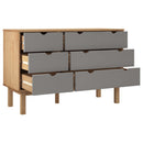 kommode OTTA 111x43x73,5 cm massivt fyrretræ brun og grå