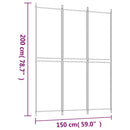 3-panels rumdeler 150x200 cm stof hvid