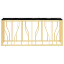 sofabord 110x45x45 cm rustfrit stål og glas guldfarvet