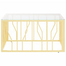 sofabord 80x80x40 cm rustfrit stål og glas guldfarvet