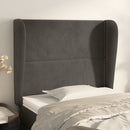 sengegavl med kanter 103x23x118/128 cm fløjl mørkegrå