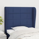 sengegavl med kanter 103x23x118/128 cm stof blå