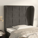 sengegavl med kanter 83x23x118/128 cm fløjl mørkegrå