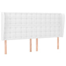 sengegavl med kanter 163x23x118/128 cm kunstlæder hvid