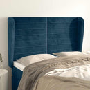 sengegavl med kanter 147x23x118/128 cm fløjl mørkeblå