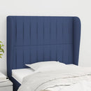 sengegavl med kanter 103x23x118/128 cm stof blå