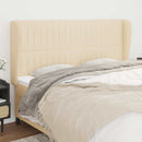 sengegavl med kanter 183x23x118/128 cm stof cremefarvet