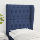 sengegavl med kanter 83x23x118/128 cm stof blå