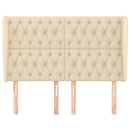 sengegavl med kanter 147x23x118/128 cm stof cremefarvet