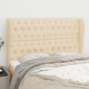 sengegavl med kanter 147x23x118/128 cm stof cremefarvet