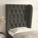 sengegavl med kanter 83x23x118/128 cm fløjl mørkegrå