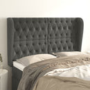 sengegavl med kanter 147x23x118/128 cm fløjl mørkegrå