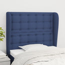 sengegavl med kanter 103x23x118/128 cm stof blå