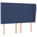 sengegavl med kanter 147x23x118/128 cm stof blå