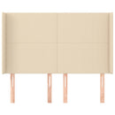 sengegavl med kanter 147x16x118/128 cm stof cremefarvet
