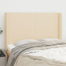 sengegavl med kanter 147x16x118/128 cm stof cremefarvet