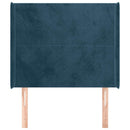 sengegavl med kanter 83x16x118/128 cm fløjl mørkeblå