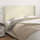 sengegavl med kanter 163x16x118/128 cm kunstlæder cremefarvet