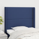 sengegavl med kanter 93x16x118/128 cm stof blå