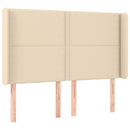 sengegavl med kanter 147x16x118/128 cm stof cremefarvet