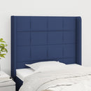 sengegavl med kanter 93x16x118/128 cm stof blå