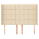 sengegavl med kanter 147x16x118/128 cm stof cremefarvet