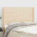 sengegavl med kanter 147x16x118/128 cm stof cremefarvet