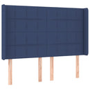 sengegavl med kanter 147x16x118/128 cm stof blå