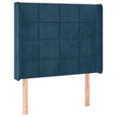 sengegavl med kanter 83x16x118/128 cm fløjl mørkeblå