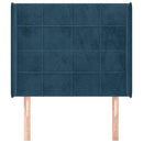 sengegavl med kanter 83x16x118/128 cm fløjl mørkeblå