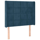 sengegavl med kanter 93x16x118/128 cm fløjl mørkeblå