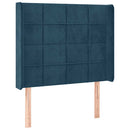 sengegavl med kanter 103x16x118/128 cm fløjl mørkeblå