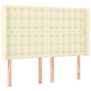 sengegavl med kanter 147x16x118/128 cm kunstlæder cremefarvet