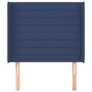 sengegavl med kanter 103x16x118/128 cm stof blå