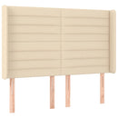 sengegavl med kanter 147x16x118/128 cm stof cremefarvet