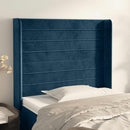 sengegavl med kanter 93x16x118/128 cm fløjl mørkeblå