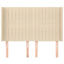 sengegavl med kanter 147x16x118/128 cm stof cremefarvet