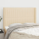 sengegavl med kanter 147x16x118/128 cm stof cremefarvet