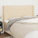 sengegavl med kanter 183x16x118/128 cm stof cremefarvet