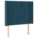 sengegavl med kanter 93x16x118/128 cm fløjl mørkeblå