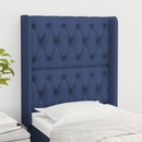 sengegavl med kanter 83x16x118/128 cm stof blå