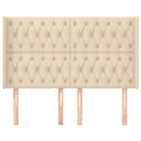 sengegavl med kanter 147x16x118/128 cm stof cremefarvet