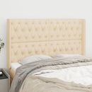 sengegavl med kanter 147x16x118/128 cm stof cremefarvet