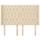 sengegavl med kanter 163x16x118/128 cm stof cremefarvet