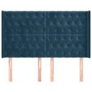 sengegavl med kanter 147x16x118/128 cm fløjl mørkeblå