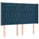 sengegavl med kanter 163x16x118/128 cm fløjl mørkeblå