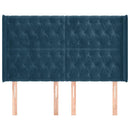 sengegavl med kanter 163x16x118/128 cm fløjl mørkeblå