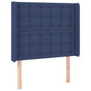 sengegavl med kanter 103x16x118/128 cm stof blå